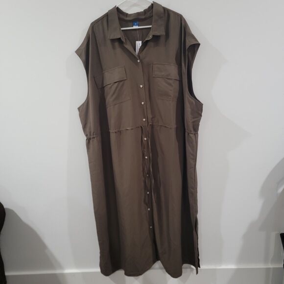 Old Navy Womens Button Up Shirt Dress Size 4X Olive Green Minimalist - Picture 1 of 7